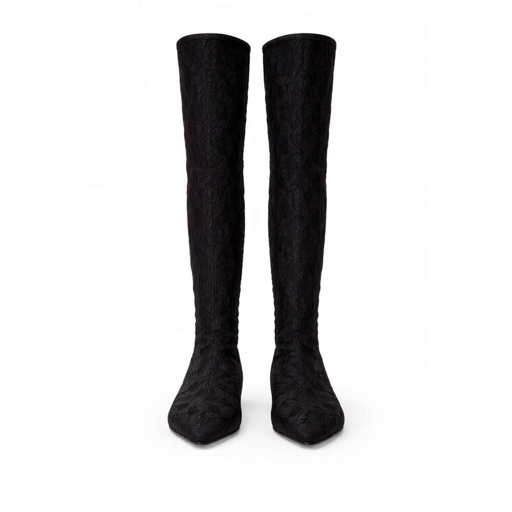 Casadei Black Lace Over-the-Knee Boots Pointed Toe Women’s EU 35 US 5 NWB